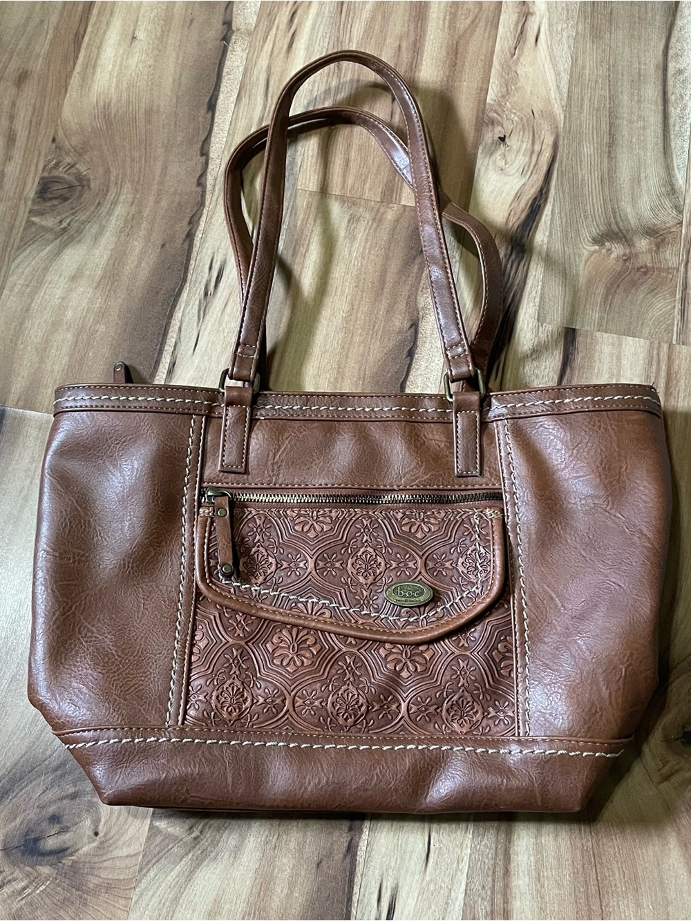 b.o.c. Born Concept Brown Tote Shoulder Bag Floral Embossed Faux Leather